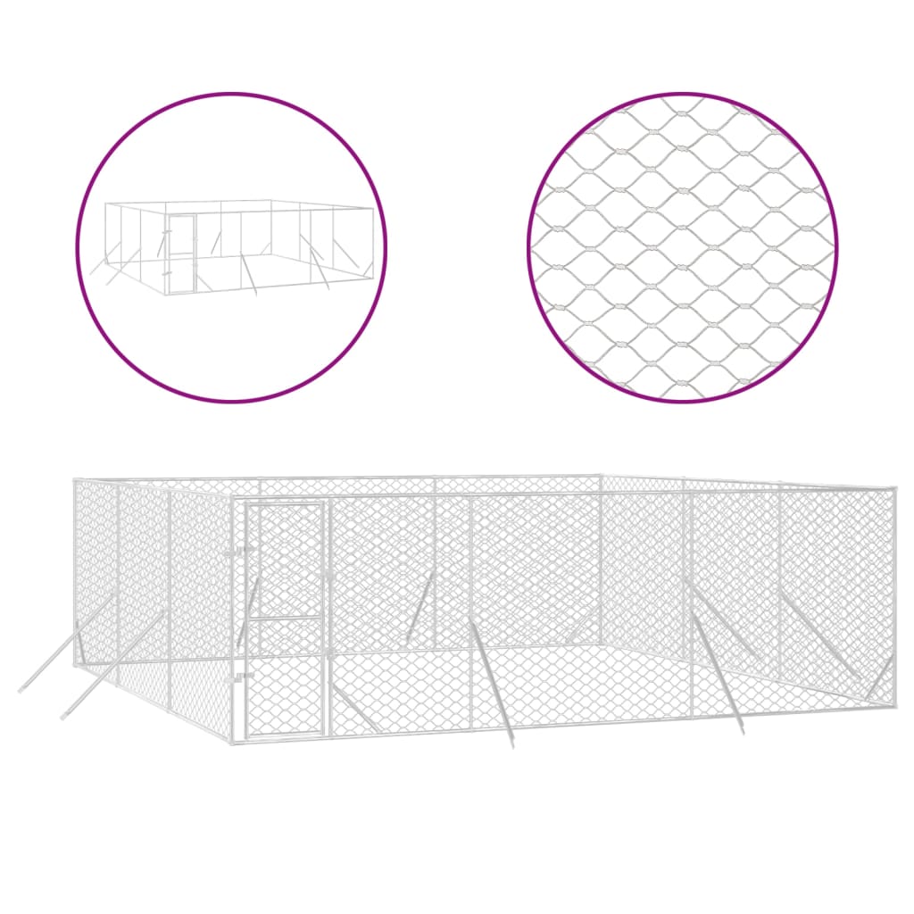 Hondenkennel Voor Buiten Gegalvaniseerd Staal Zilver 6 x 6 x 2 m