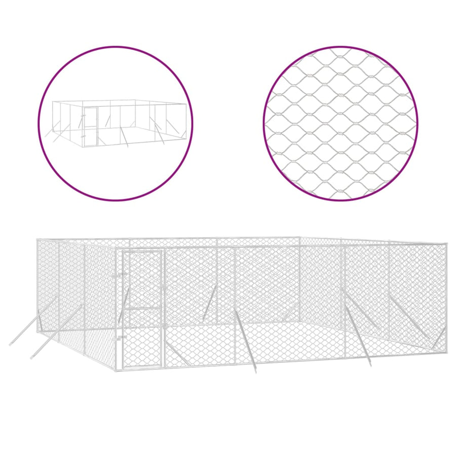 Hondenkennel Voor Buiten Gegalvaniseerd Staal Zilver 6 x 6 x 2 m