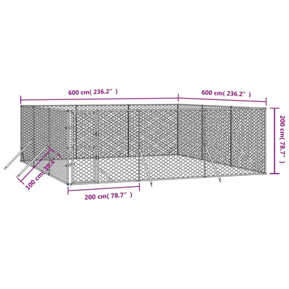 Hondenkennel Voor Buiten Gegalvaniseerd Staal Zilver 6 x 6 x 2 m