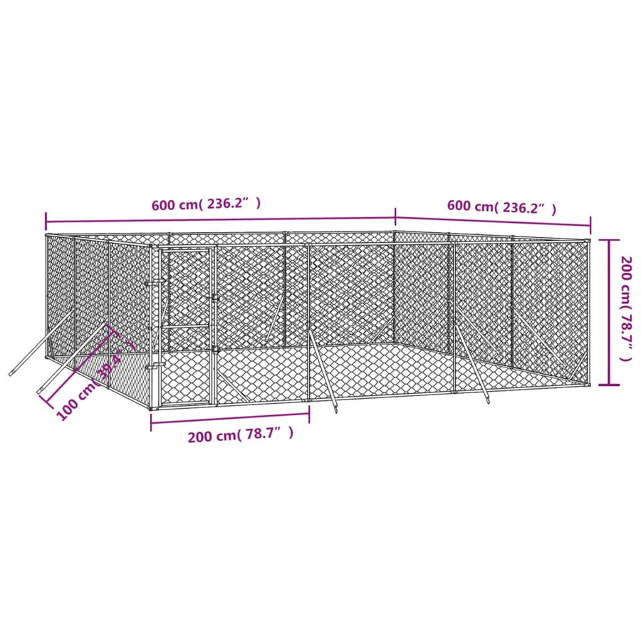Hondenkennel Voor Buiten Gegalvaniseerd Staal Zilver 6 x 6 x 2 m