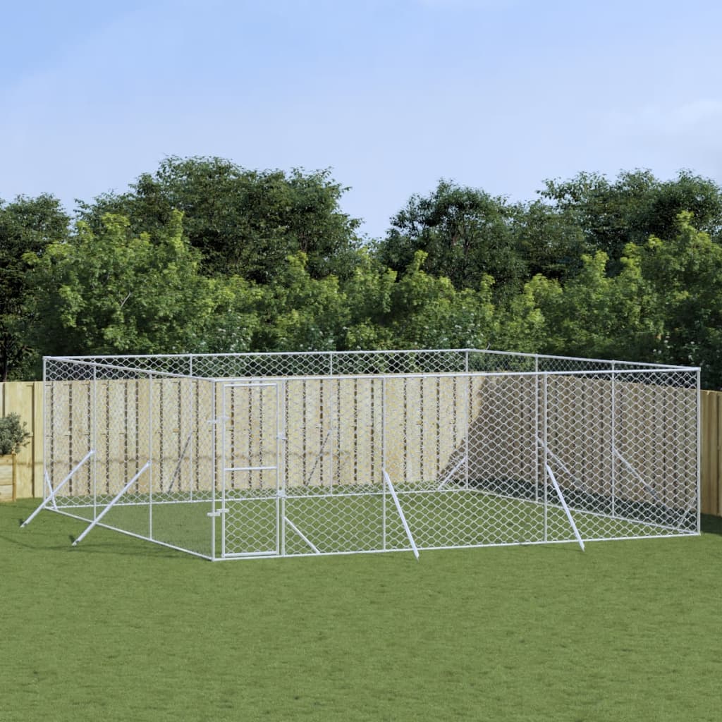 Hondenkennel Voor Buiten Gegalvaniseerd Staal Zilver 6 x 6 x 2 m