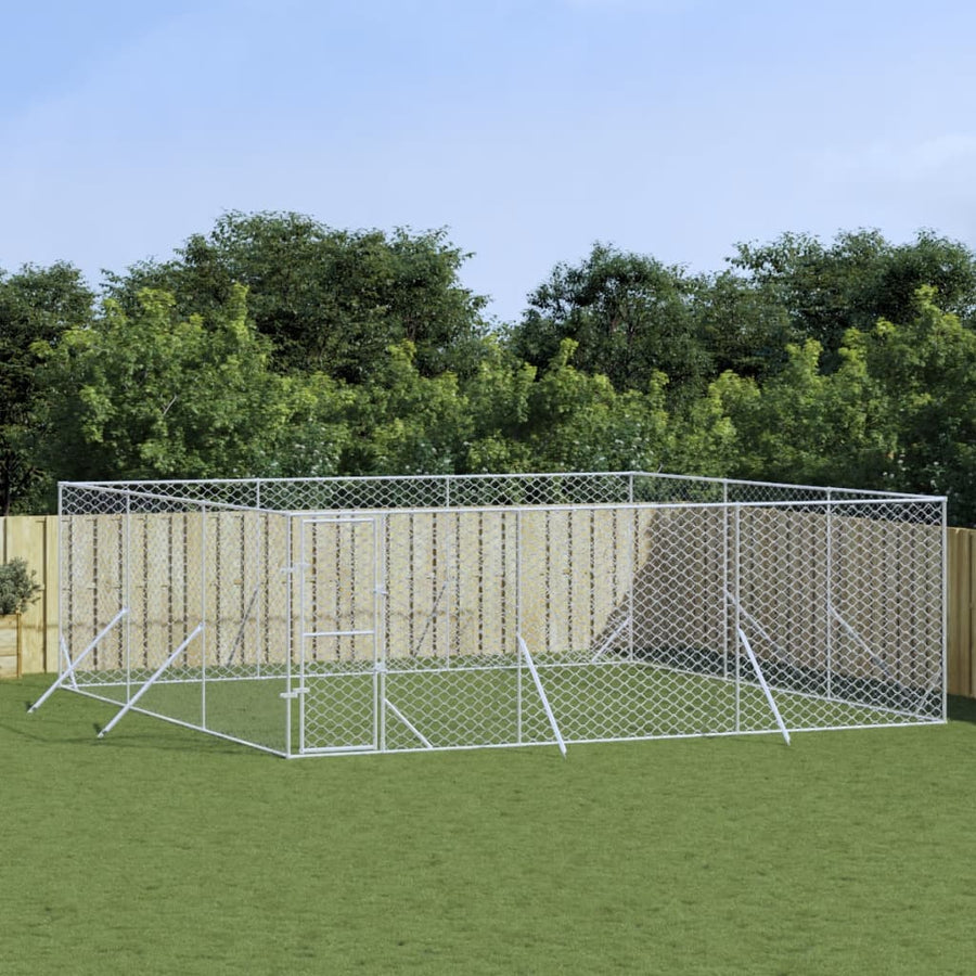Hondenkennel Voor Buiten Gegalvaniseerd Staal Zilver 6 x 6 x 2 m