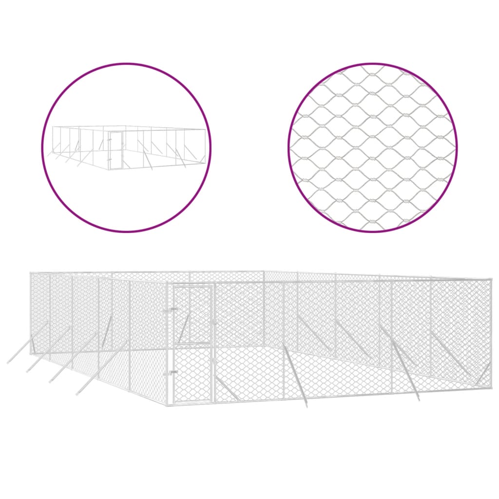 Hondenkennel Voor Buiten Gegalvaniseerd Staal Zilver 6 x 10 x 2 m