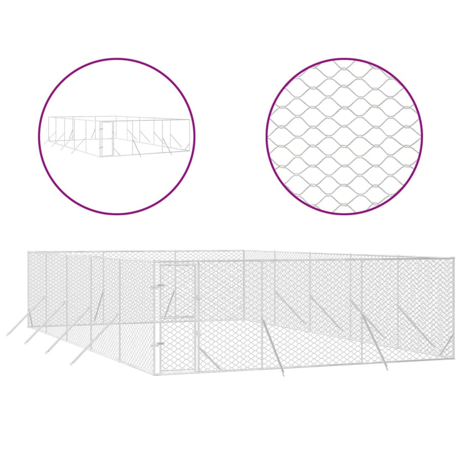 Hondenkennel Voor Buiten Gegalvaniseerd Staal Zilver 6 x 10 x 2 m