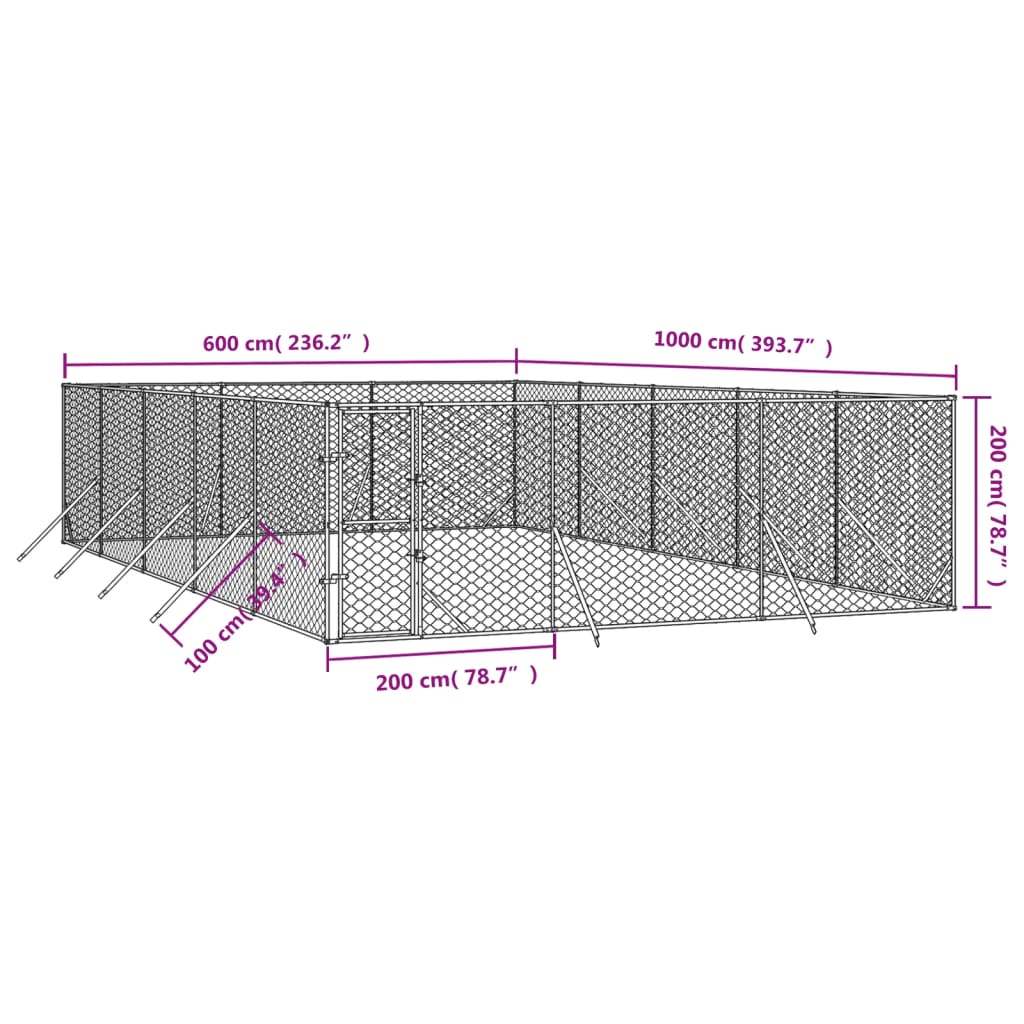 Hondenkennel Voor Buiten Gegalvaniseerd Staal Zilver 6 x 10 x 2 m