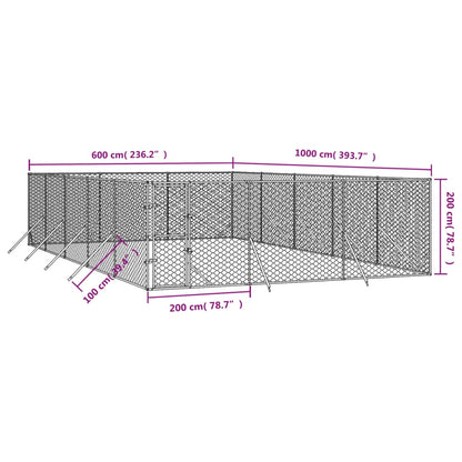 Hondenkennel Voor Buiten Gegalvaniseerd Staal Zilver 6 x 10 x 2 m