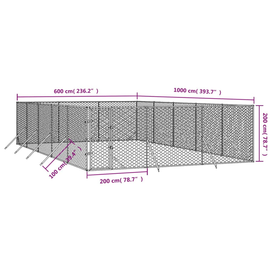 Hondenkennel Voor Buiten Gegalvaniseerd Staal Zilver 6 x 10 x 2 m