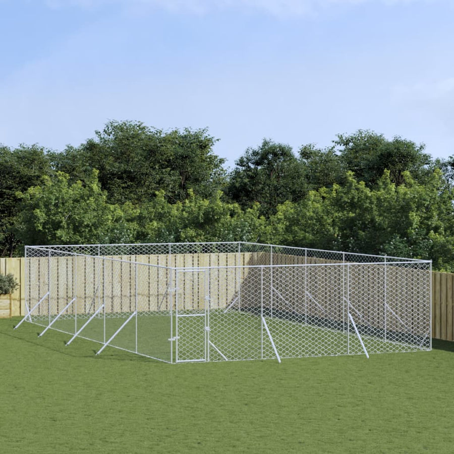 Hondenkennel Voor Buiten Gegalvaniseerd Staal Zilver 6 x 10 x 2 m