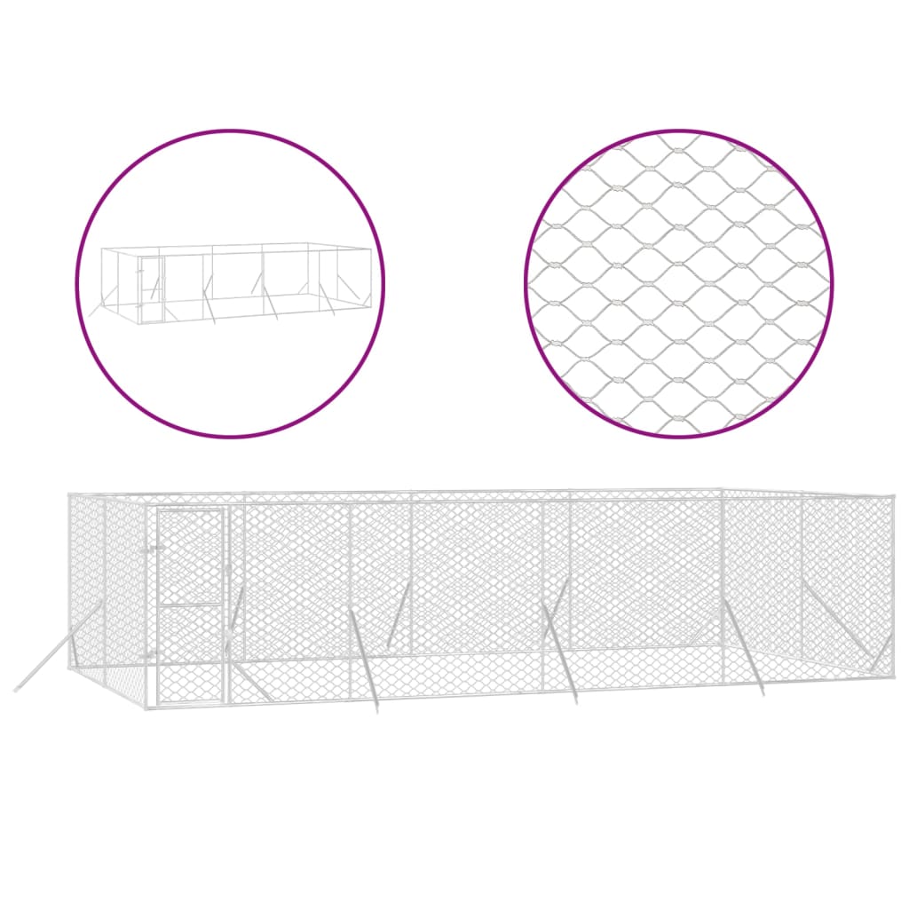 Hondenkennel Voor Buiten Gegalvaniseerd Staal Zilver 8 x 4 x 2 m