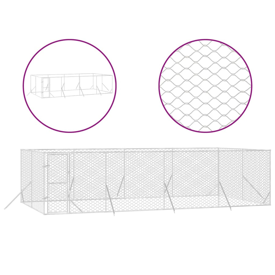 Hondenkennel Voor Buiten Gegalvaniseerd Staal Zilver 8 x 4 x 2 m