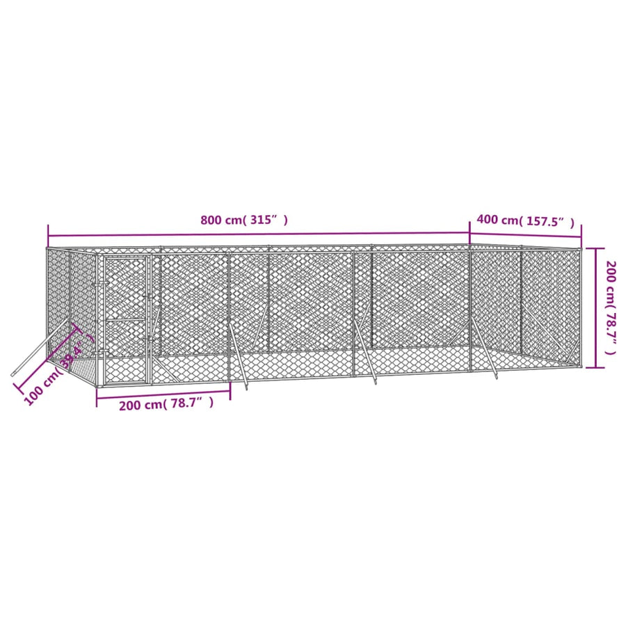 Hondenkennel Voor Buiten Gegalvaniseerd Staal Zilver 8 x 4 x 2 m