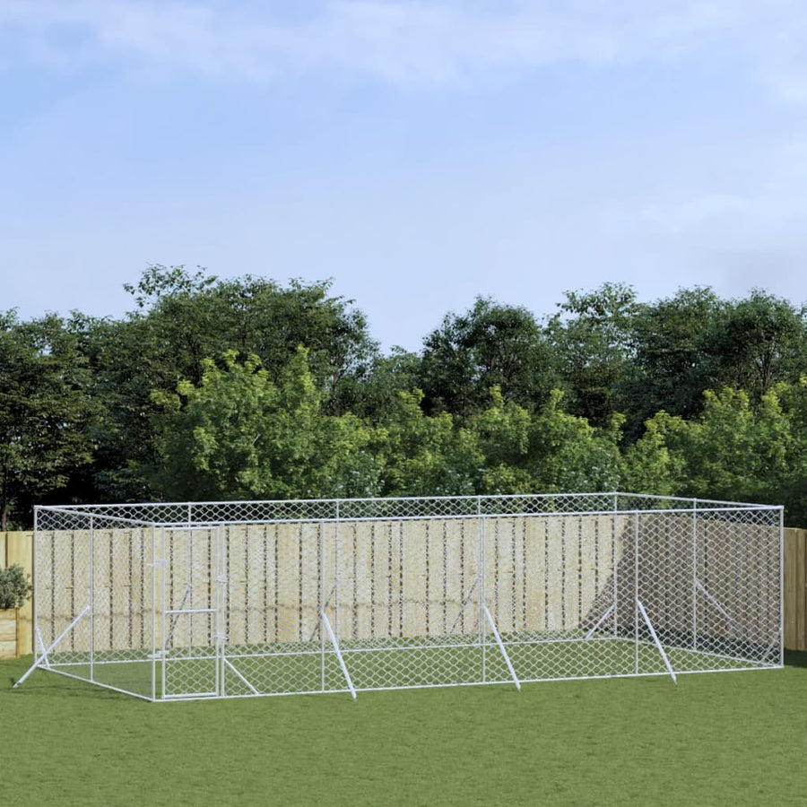 Hondenkennel Voor Buiten Gegalvaniseerd Staal Zilver 8 x 4 x 2 m