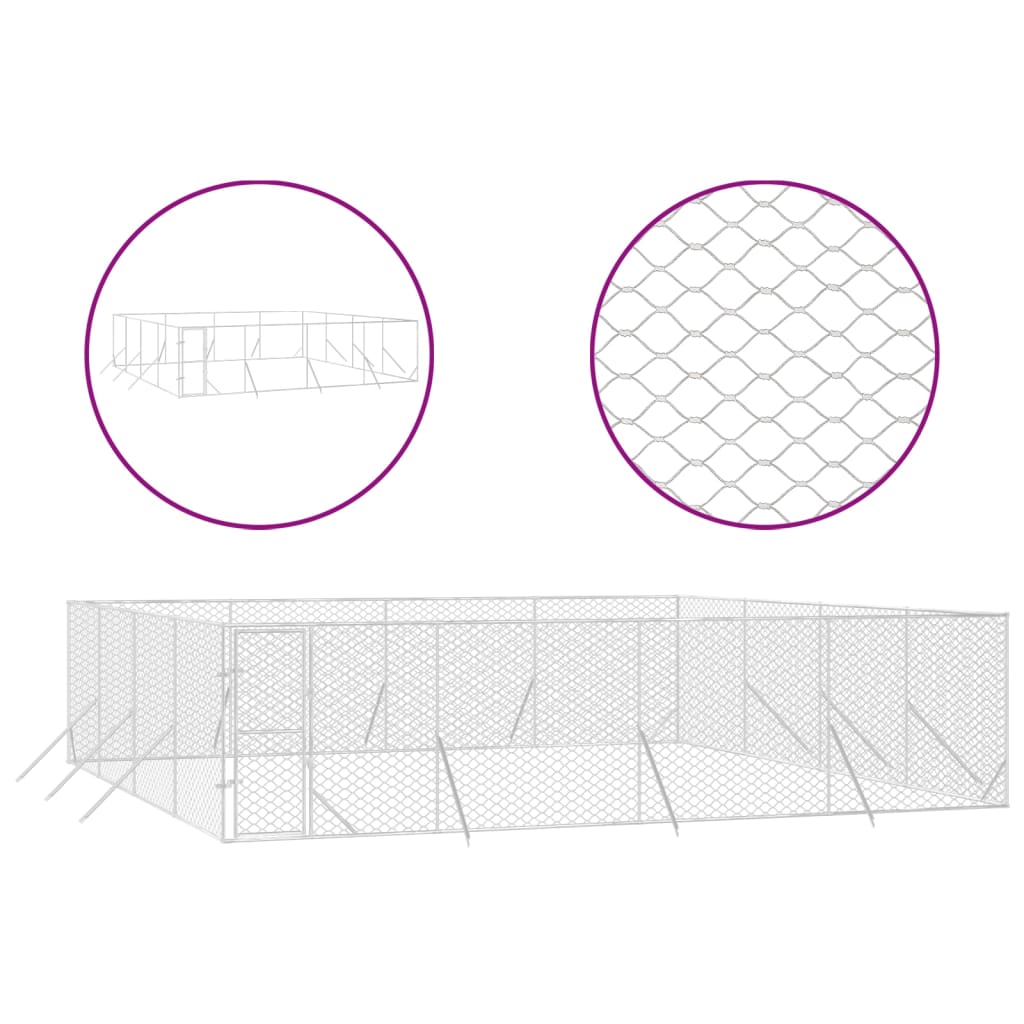 Hondenkennel Voor Buiten Gegalvaniseerd Staal Zilver 8 x 8 x 2 m