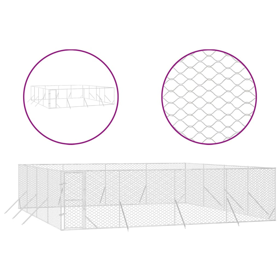 Hondenkennel Voor Buiten Gegalvaniseerd Staal Zilver 8 x 8 x 2 m