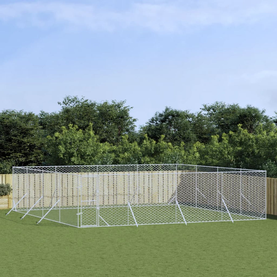 Hondenkennel Voor Buiten Gegalvaniseerd Staal Zilver 8 x 8 x 2 m