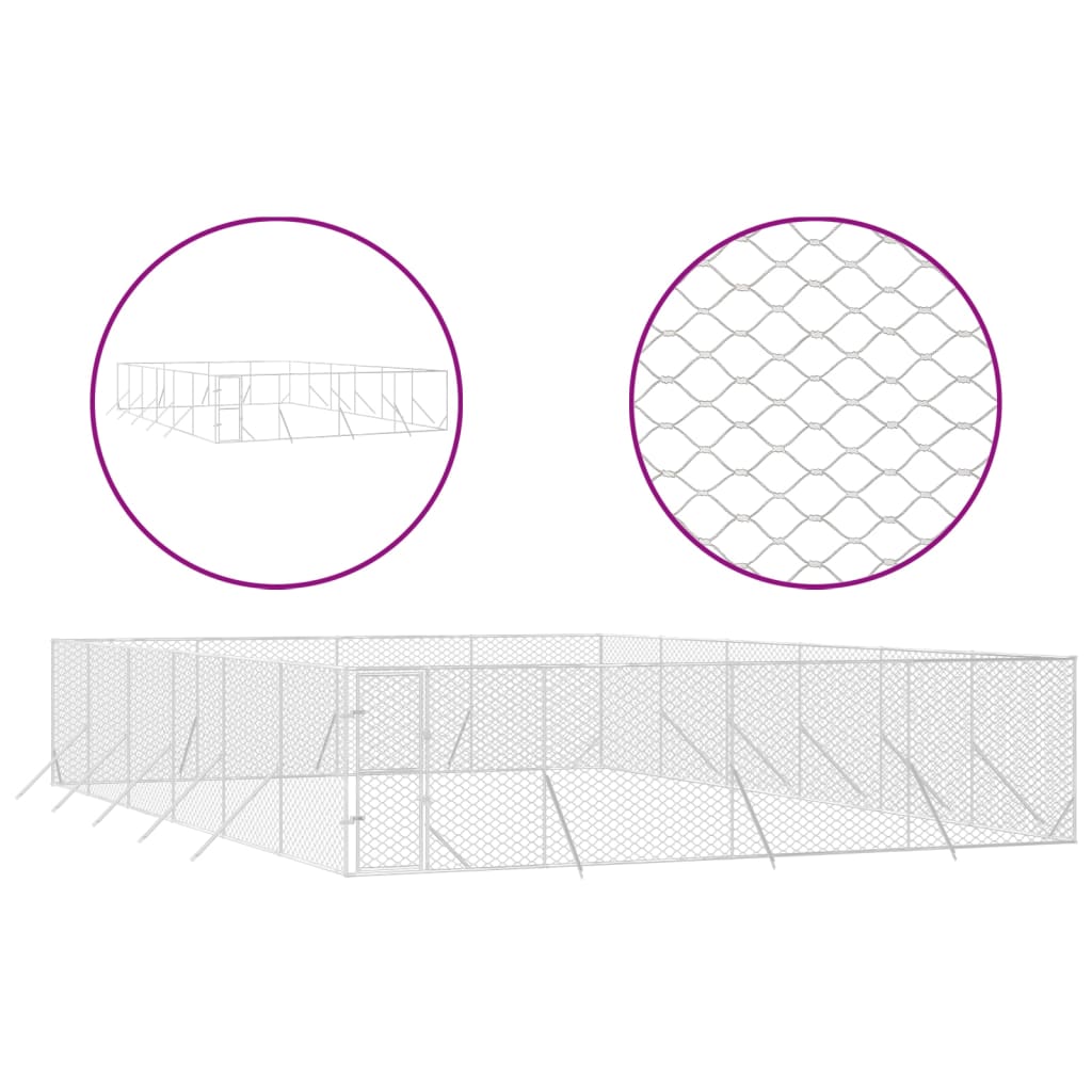 Hondenkennel Voor Buiten Gegalvaniseerd Staal Zilver 8 x 12 x 2 m