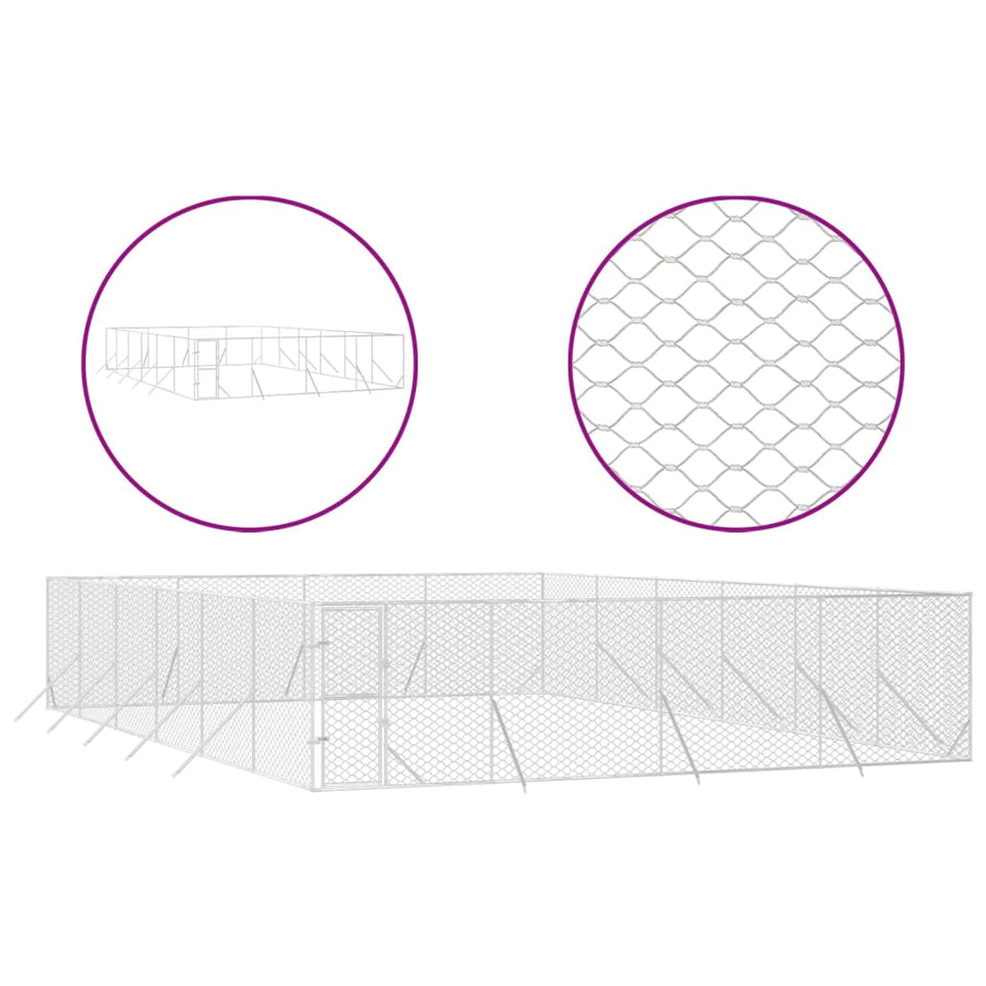 Hondenkennel Voor Buiten Gegalvaniseerd Staal Zilver 8 x 12 x 2 m