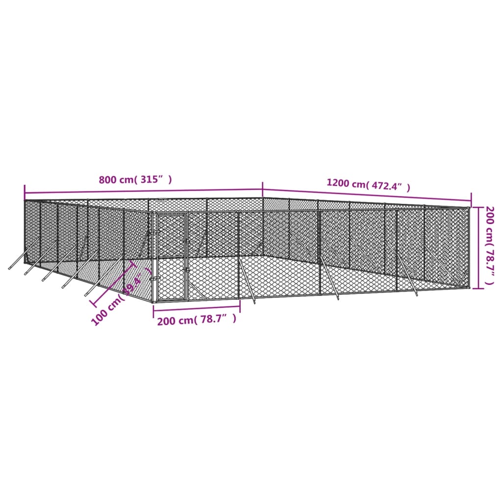 Hondenkennel Voor Buiten Gegalvaniseerd Staal Zilver 8 x 12 x 2 m