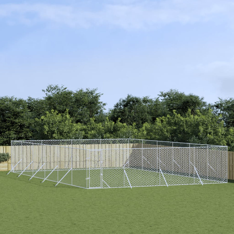 Hondenkennel Voor Buiten Gegalvaniseerd Staal Zilver 8 x 12 x 2 m