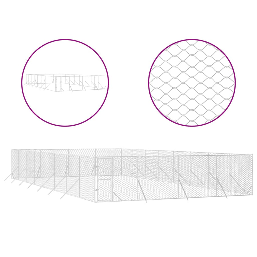 Hondenkennel Voor Buiten Gegalvaniseerd Staal Zilver 8 x 16 x 2 m