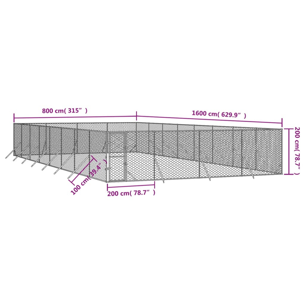 Hondenkennel Voor Buiten Gegalvaniseerd Staal Zilver 8 x 16 x 2 m