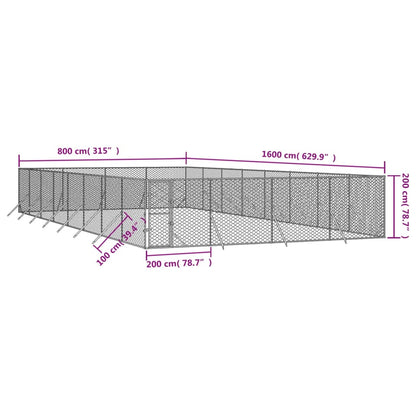 Hondenkennel Voor Buiten Gegalvaniseerd Staal Zilver 8 x 16 x 2 m