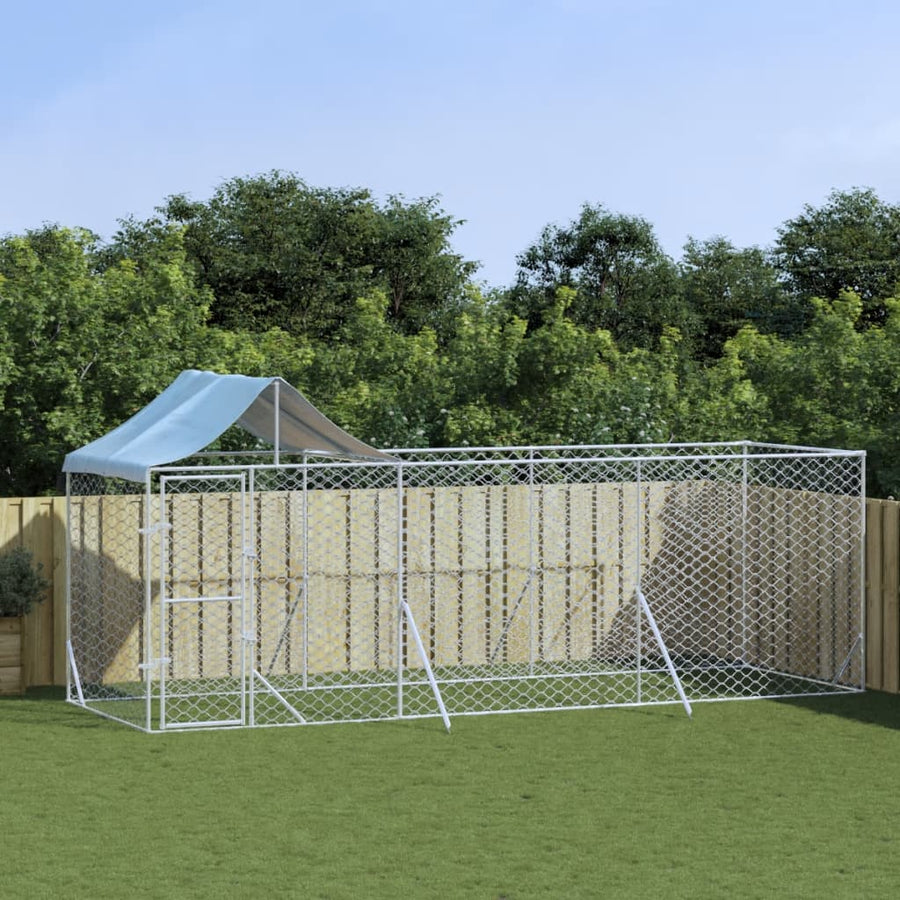 Hondenkennel Met Dak 2X2X2,5 M Gegalvaniseerd Staal Zilver