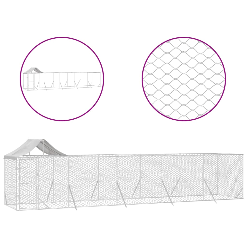Hondenkennel Met Dak 10X2X2,5 M Gegalvaniseerd Staal Zilver 10 x 2 x 2.5 m