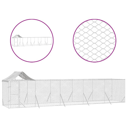 Hondenkennel Met Dak 10X2X2,5 M Gegalvaniseerd Staal Zilver 10 x 2 x 2.5 m