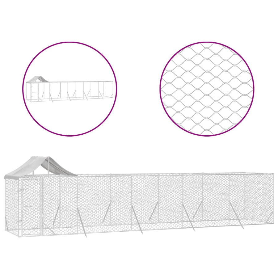 Hondenkennel Met Dak 10X2X2,5 M Gegalvaniseerd Staal Zilver 10 x 2 x 2.5 m