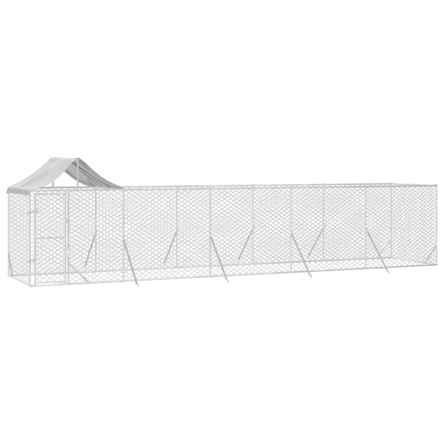 Hondenkennel Met Dak 10X2X2,5 M Gegalvaniseerd Staal Zilver 10 x 2 x 2.5 m