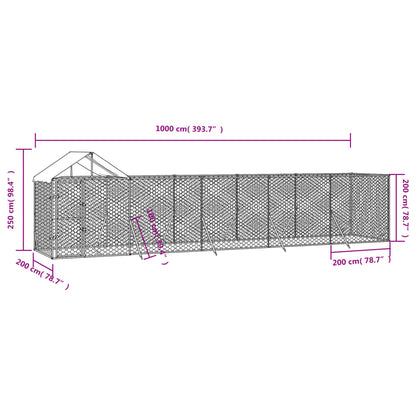 Hondenkennel Met Dak 10X2X2,5 M Gegalvaniseerd Staal Zilver 10 x 2 x 2.5 m
