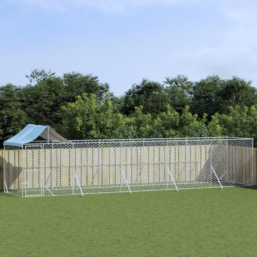 Hondenkennel Met Dak 10X2X2,5 M Gegalvaniseerd Staal Zilver 10 x 2 x 2.5 m