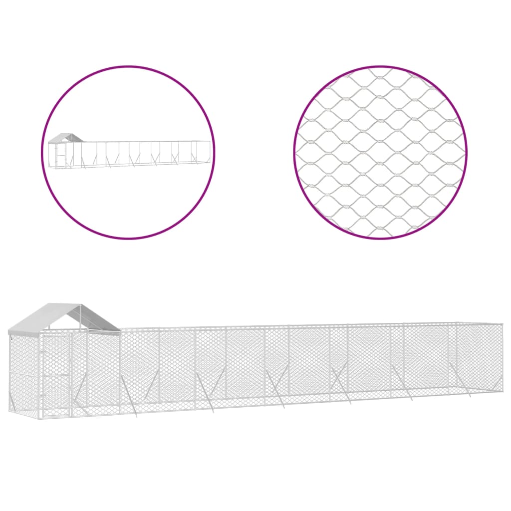 Hondenkennel Met Dak 14X2X2,5 M Gegalvaniseerd Staal Zilver 14 x 2 x 2.5 m