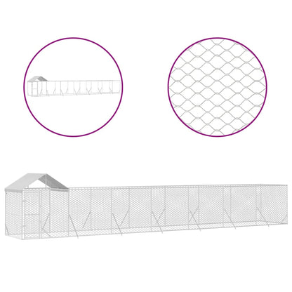 Hondenkennel Met Dak 14X2X2,5 M Gegalvaniseerd Staal Zilver 14 x 2 x 2.5 m