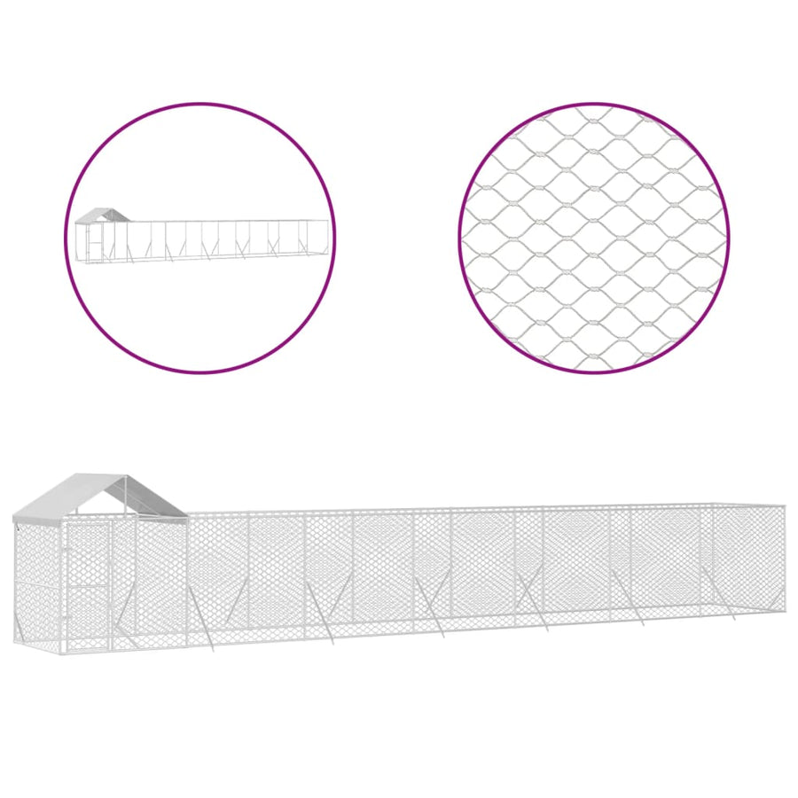 Hondenkennel Met Dak 14X2X2,5 M Gegalvaniseerd Staal Zilver 14 x 2 x 2.5 m