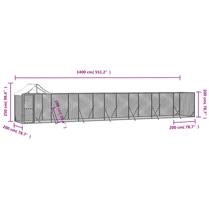 Hondenkennel Met Dak 14X2X2,5 M Gegalvaniseerd Staal Zilver 14 x 2 x 2.5 m