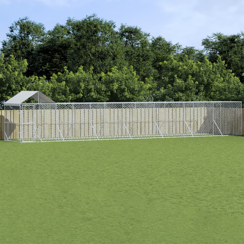 Hondenkennel Met Dak 14X2X2,5 M Gegalvaniseerd Staal Zilver 14 x 2 x 2.5 m
