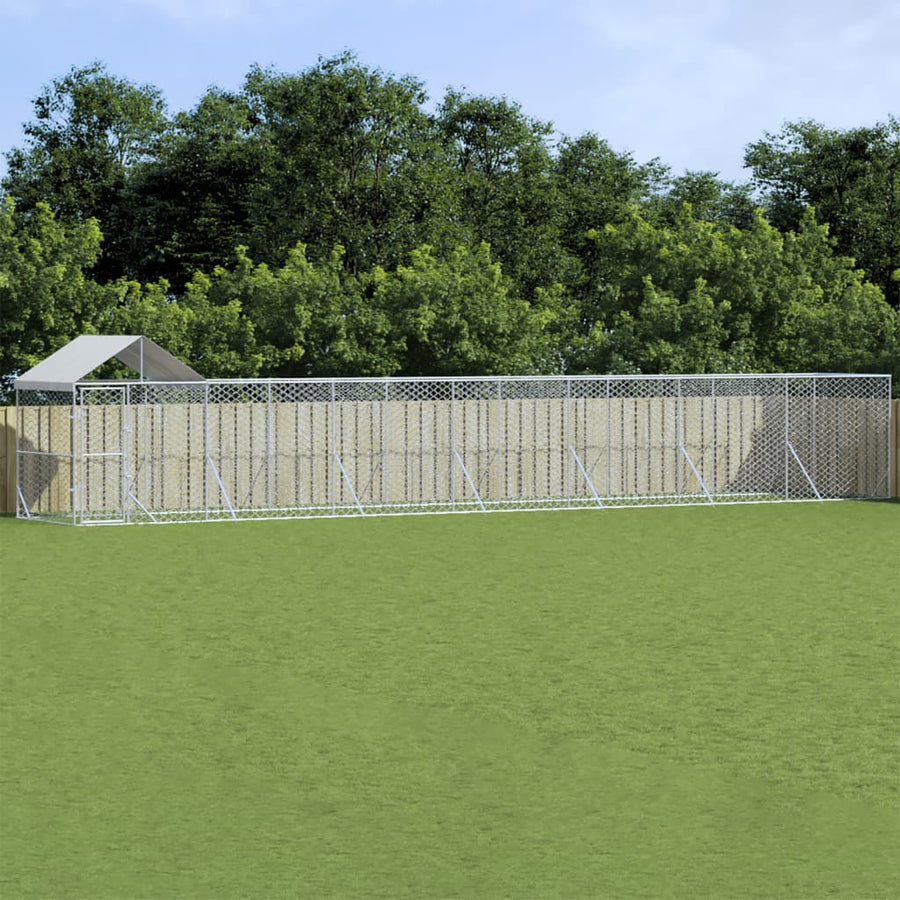 Hondenkennel Met Dak 14X2X2,5 M Gegalvaniseerd Staal Zilver 14 x 2 x 2.5 m