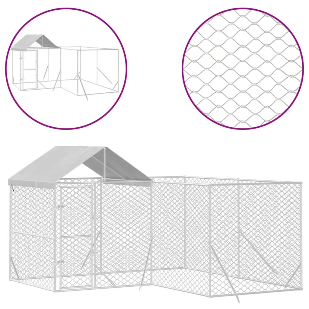 Hondenkennel Met Dak 4X4X2,5 M Gegalvaniseerd Staal Zilver 4 x 4 x 2.5 m