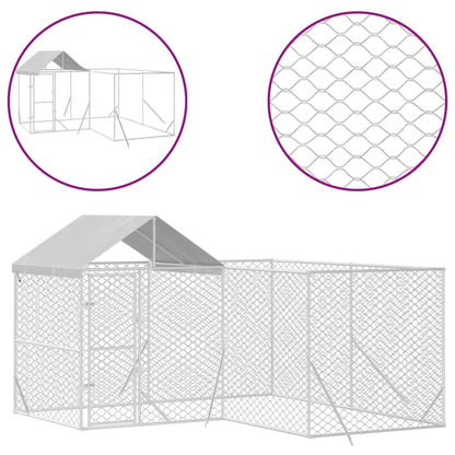 Hondenkennel Met Dak 4X4X2,5 M Gegalvaniseerd Staal Zilver 4 x 4 x 2.5 m
