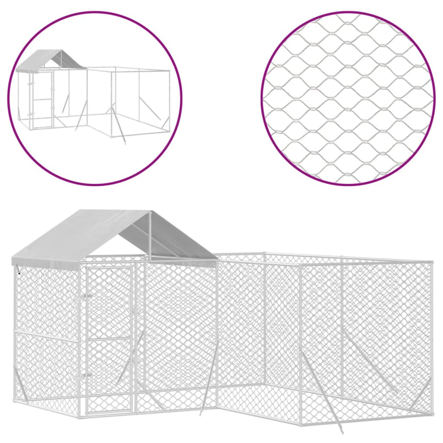 Hondenkennel Met Dak 4X4X2,5 M Gegalvaniseerd Staal Zilver 4 x 4 x 2.5 m