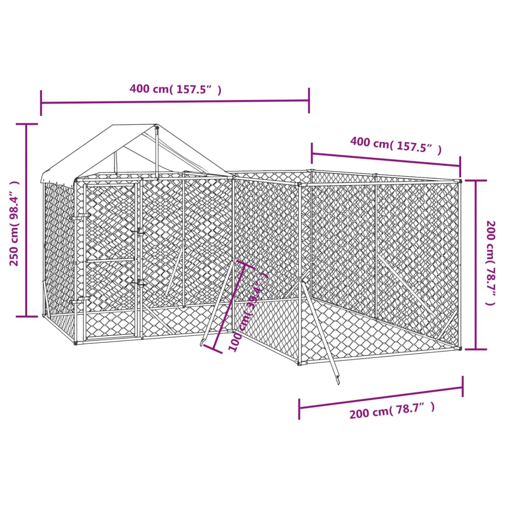 Hondenkennel Met Dak 4X4X2,5 M Gegalvaniseerd Staal Zilver 4 x 4 x 2.5 m