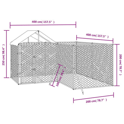 Hondenkennel Met Dak 4X4X2,5 M Gegalvaniseerd Staal Zilver 4 x 4 x 2.5 m