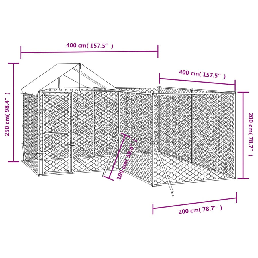 Hondenkennel Met Dak 4X4X2,5 M Gegalvaniseerd Staal Zilver 4 x 4 x 2.5 m