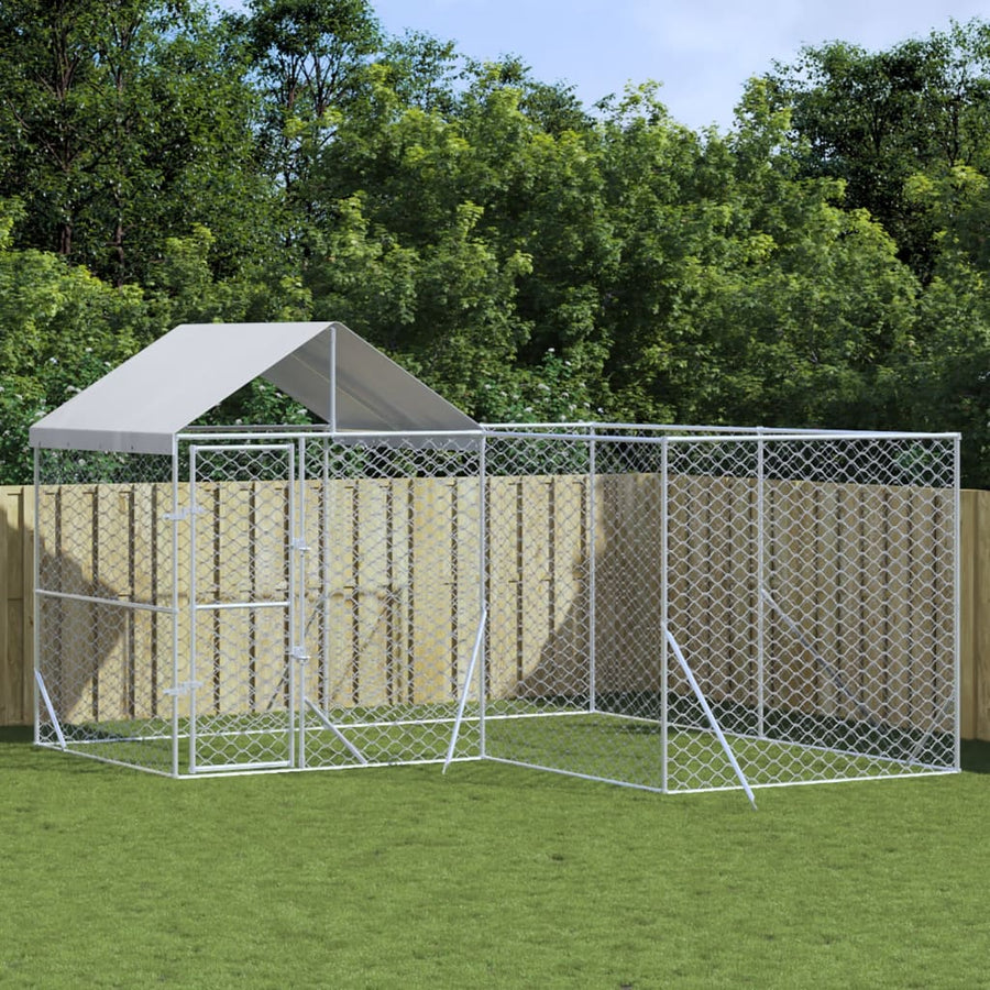 Hondenkennel Met Dak 4X4X2,5 M Gegalvaniseerd Staal Zilver 4 x 4 x 2.5 m