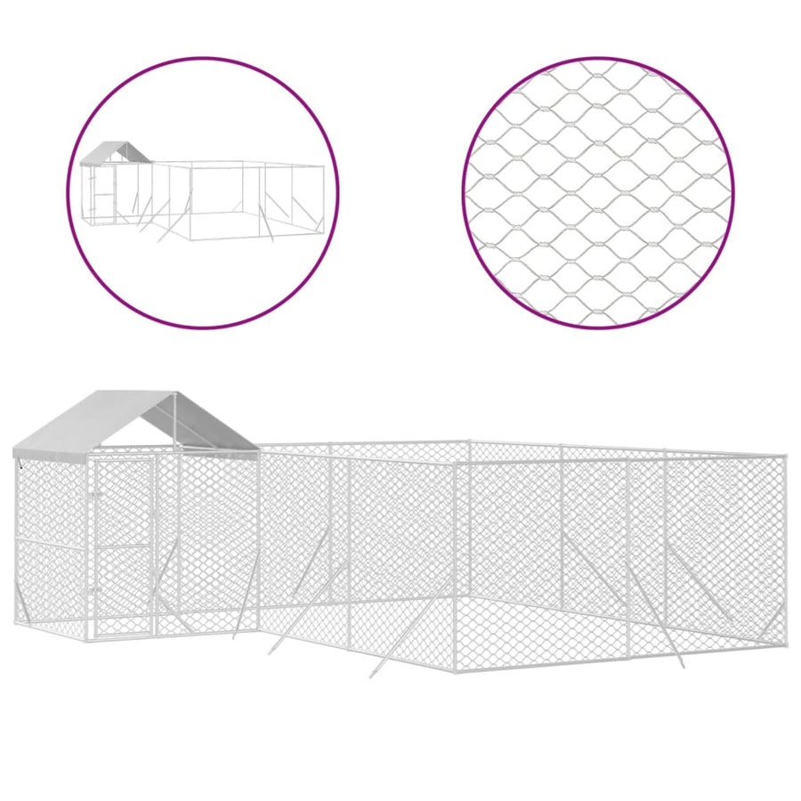 Hondenkennel met dak 6x6x2,5 m gegalvaniseerd staal zilver 6 x 6 x 2.5 m