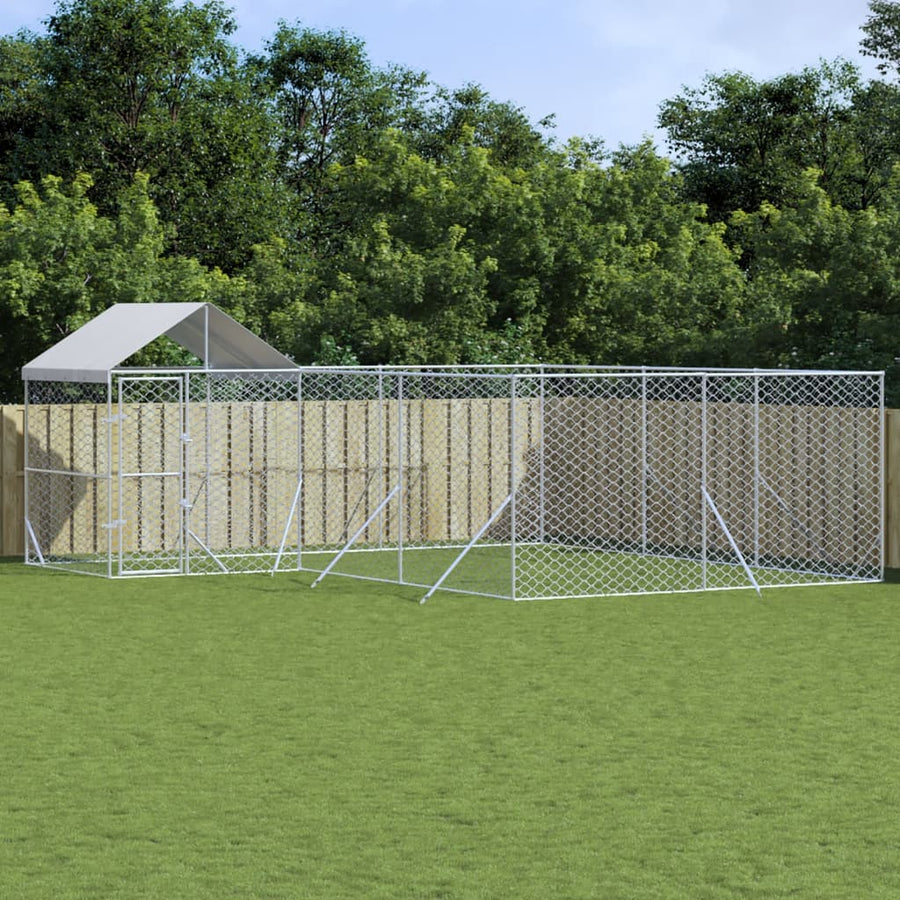 Hondenkennel met dak 6x6x2,5 m gegalvaniseerd staal zilver 6 x 6 x 2.5 m