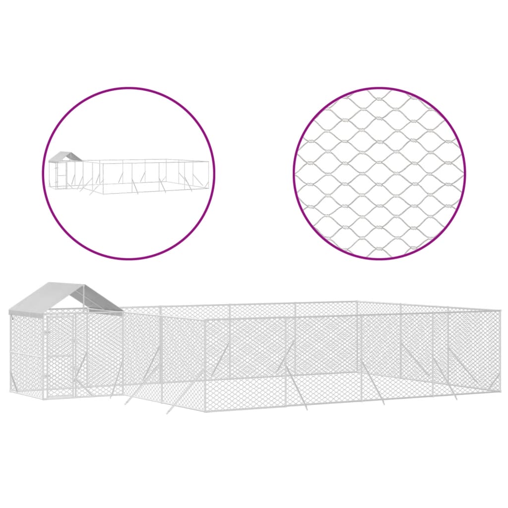 Hondenkennel Met Dak 10X6X2,5 M Gegalvaniseerd Staal Zilver 10 x 6 x 2.5 m