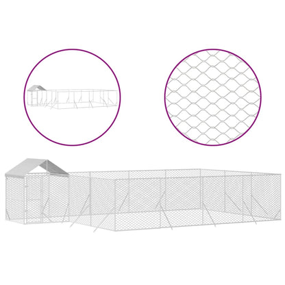 Hondenkennel Met Dak 10X6X2,5 M Gegalvaniseerd Staal Zilver 10 x 6 x 2.5 m
